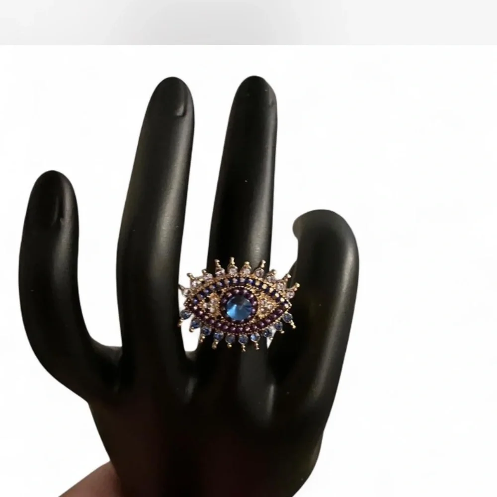 Greek style,boho vibes Blue Eye Ring with Gold Detailing